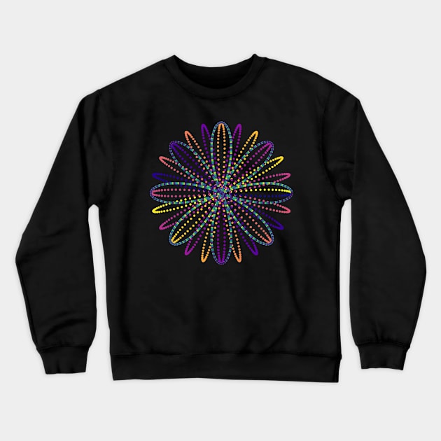 Fireworks Flower | Rainbow Rose Curve Black Crewneck Sweatshirt by aRtVerse